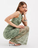 PIECES ruched midi dress in sage green floral print
