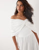 SNDYS bandeau draped shoulder detail dropped waist maxi dress in white