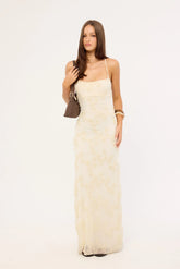 Luck & Trouble Nala Lace Up Back Maxi Dress Cream