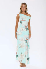 Ocean Bloom One Shoulder Mesh Maxi Dress Mint