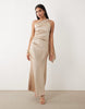 Aria Cove satin drape twist shoulder maxi dress in champagne