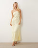 Pieces bandeau maxi satin dress in pale banana