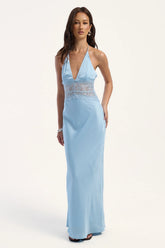 Luck & Trouble Rietta Lace Halter Maxi Dress Ice Blue
