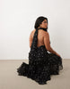 Curve halter maxi dress with scarf detail and ruffle hem in mono dot