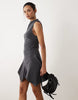 Mango high neck mini dress with hanky hem in charcoal gray