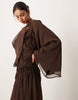 crinkle chiffon gathered maxi dress with micro ruffles in chocolate