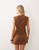 square neck button down mini sundress in warm chocolate