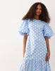 Sister Jane Seaglass puff sleeve drop waist midi dress in blue polka dot