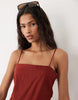 cotton linen sarong wrap mini sundress in rust