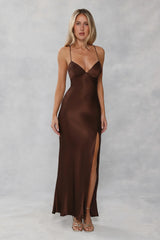 The Sophia Satin Maxi Dress Chocolate Brown