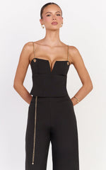 Miren Top - V Front Chain Strap Bustier Top in Black