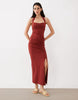 halter ruched front midi dress in rust