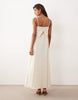 Kaiia exclusive stretch cotton rich foldover drape detailing cami maxi dress in cream