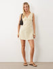 v neck mini dress in cream gingham