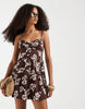 Hollister strappy corset bust mini dress in brown and pink floral print