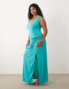 TFNC Plus slinky scoop neck knot detail split maxi dress in aqua blue