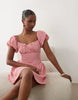 Kaiia exclusive cotton milkmaid puff sleeve hip pleat detail mini dress in red gingham