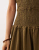 crinkle maxi sundress with shirred dropped waist in olive