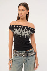 Worship Ghosted Cold Shoulder Off Shoulder Top Black