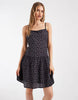 Pieces drop waist cotton embroidered mini dress in black