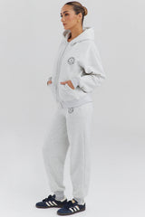 light grey marl cotton fleece-back zip through hoodie