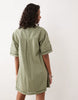 denim boxy shirt mini dress with ladder trim detail in khaki