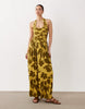 crinkle halter neck midi dress in green floral print