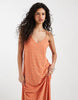 Vero Moda jersey floral eyelet cami midaxi dress in orange