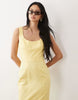 Tall scoop neck fishtail godet maxi dress in buttermilk yellow