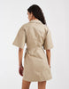 & Other Stories cotton utility wrap mini dress in beige