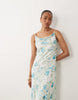 Vero Moda Tall Smilla chiffon cowl neck cami midi dress in blue floral print