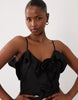 VILA ruffle detail satin cami maxi dress in black