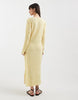 PIECES long sleeve plissé midi dress in yellow micro floral print