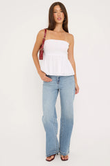 Luck & Trouble Jesse Shirred Strapless Top White / Pink