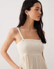 Free Society shirred beach mini dress in cream