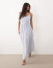 Gina Tricot pure cotton v neck strappy volume maxi dress in light blue