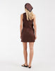 & Other Stories boat neck pure linen mini dress in chocolate brown