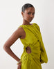 one-shoulder blouson maxi dress with cut-out waist in lime green