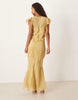 maxi dress with frill body detailing in yellow stripes