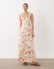 square neck seam detail midi dress in abstract floral print