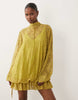 lace mini dress with blouson sleeve and hem detail in green