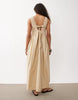 v-neck scallop trim maxi dress with back tie in tea stained beige