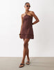 fit and flare crochet patch halter mini dress chocolate