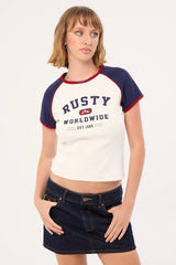 Rusty Mr Worldwide Raglan Skimmer Tee White