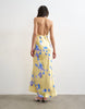 Topshop satin full neck halter midi dress in buttermilk based blue floral