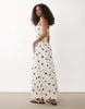 crinkle cami tie back midi dress with asymmetric waist in cream floral print
