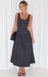 Lioness - Luna Rosa Midi Dress - In Noir Polka