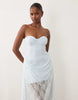 Premium corset bandeau lace maxi dress with skirt overlay in light blue