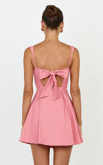 Ida Mini Dress - Wide Strap Straight Neck Bow Back Dress in Pink