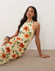 halter trapeze midi dress in blurred floral print